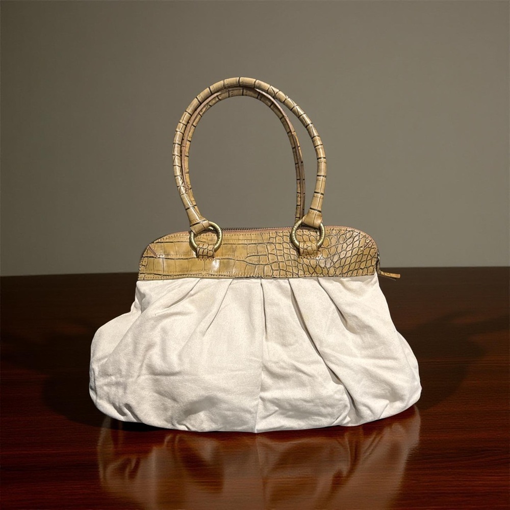 Simply Vera Vera Wang Cream and Tan Croc-Embossed Satchel